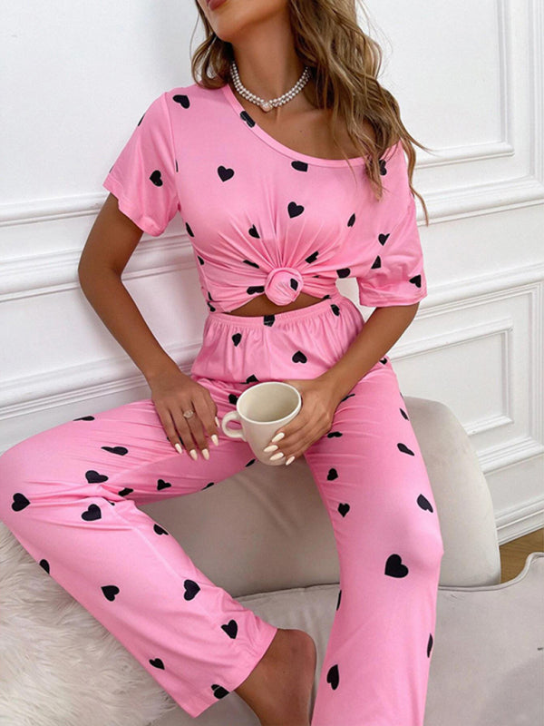 Short Sleeve Heart Print Pajama Set - Whimsical Appalachian Boutique