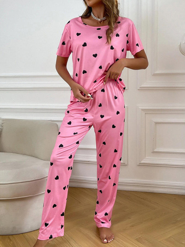 Short Sleeve Heart Print Pajama Set - Whimsical Appalachian Boutique