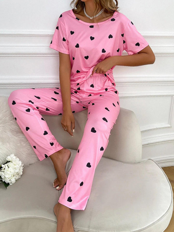 Short Sleeve Heart Print Pajama Set - Whimsical Appalachian Boutique