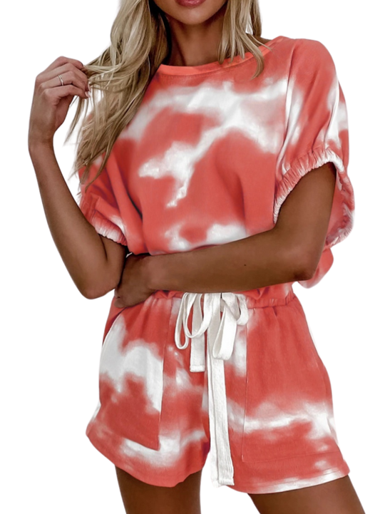 Tie-Dye Round Neck Top and Shorts Set - Whimsical Appalachian Boutique