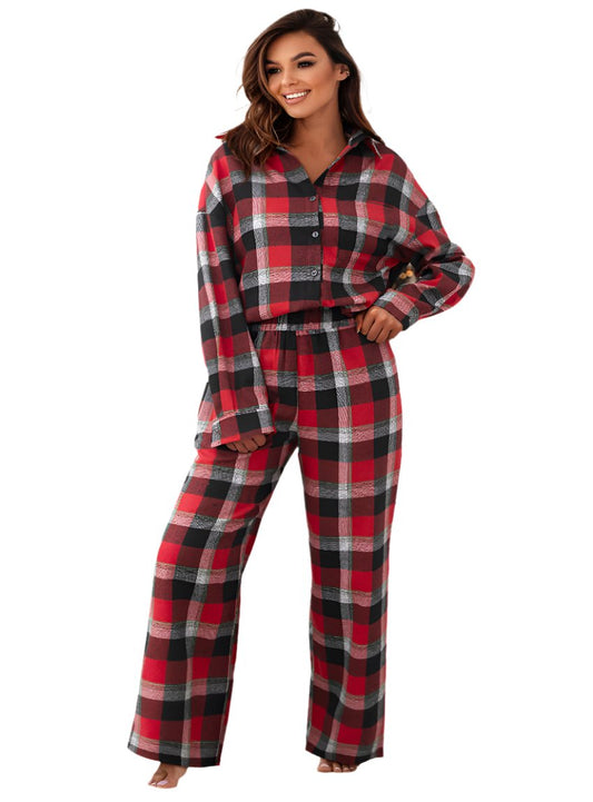 Red & Black Plaid Two-Piece Loungewear Set - Whimsical Appalachian Boutique