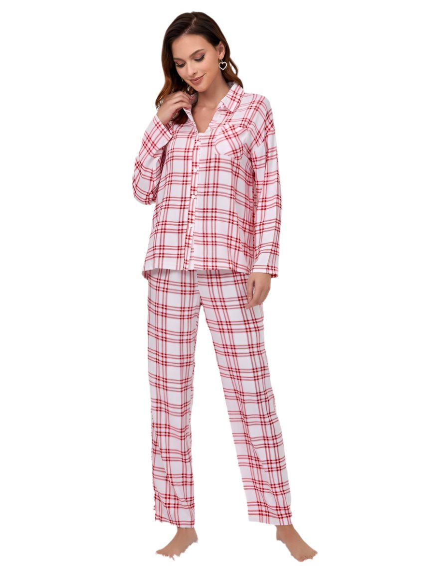 Red Button Up Checkered Pajamas