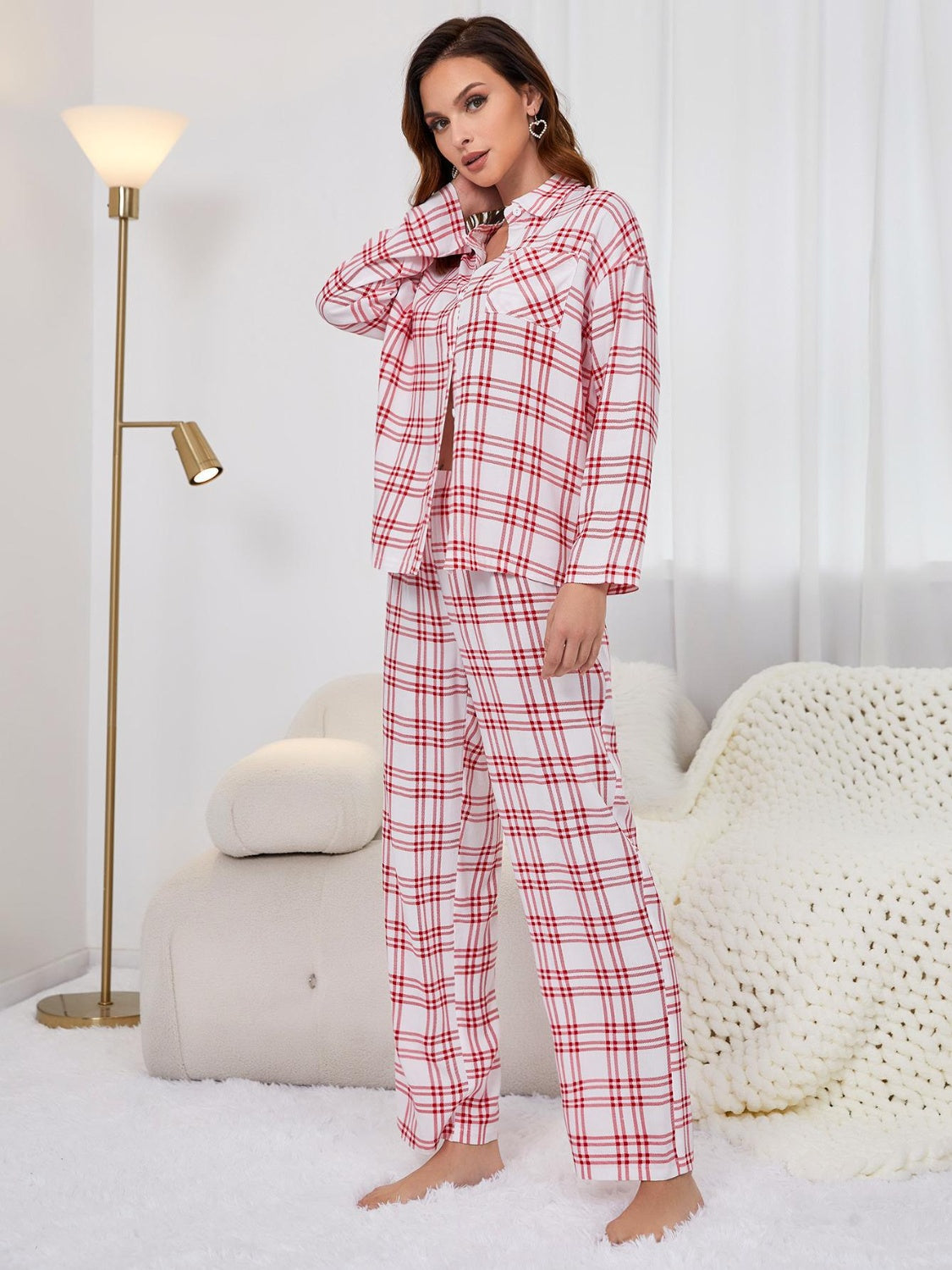 Red Button Up Checkered Pajamas