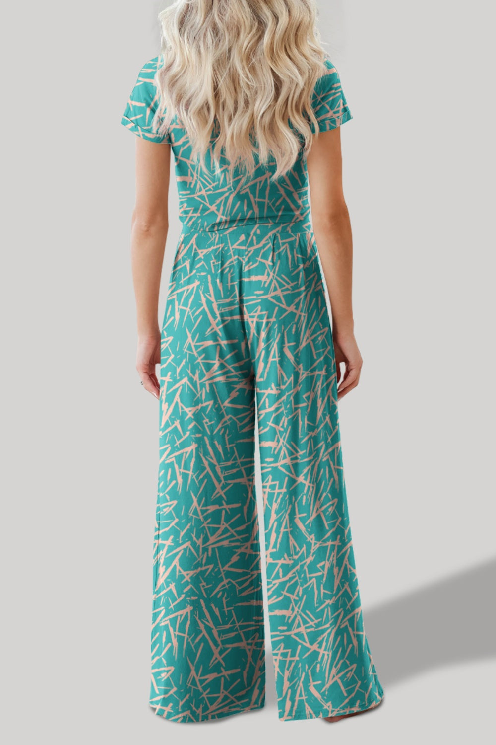 Printed Round Neck Short Sleeve Top and Pants Set - Whimsical Appalachian Boutique