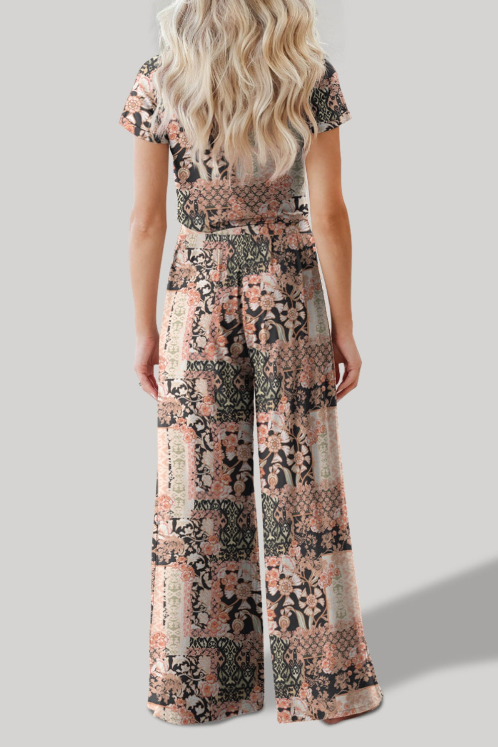 Printed Round Neck Short Sleeve Top and Pants Set - Whimsical Appalachian Boutique