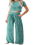 Printed Round Neck Short Sleeve Top and Pants Set - Whimsical Appalachian Boutique