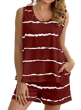 Striped Round Neck Tank & Shorts Lounge Set - Whimsical Appalachian Boutique