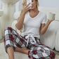 V-Neck Tee and Plaid Pants Lounge Set - Whimsical Appalachian Boutique