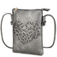 Soft gray crossbody bag with stylish heart cutout