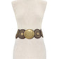 Western Cowboy belt in dark brown with gold-tone embellishments and large round medallion.