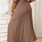 Brown drawstring waist maxi skirt, perfect for any outfit.