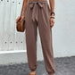 Machine-washable brown pants with a boho-inspired design.