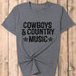 Gray graphic tee with "Cowboy & Country Music" text in bold black letters