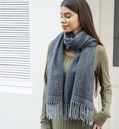 Double C Pattern Scarf with Fringe