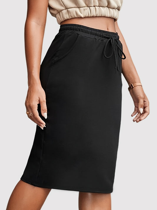 Stylish black skirt featuring a drawstring waist.