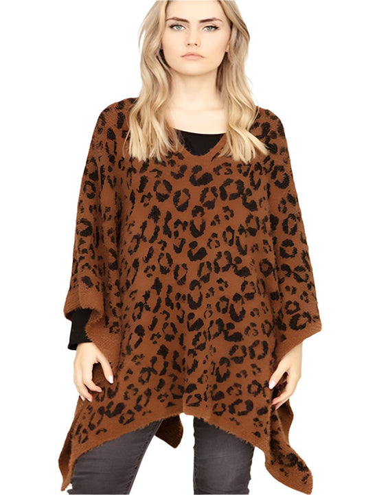 Cozy Leopard Print Poncho