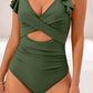 Chic one-piece swimsuit with flounce sleeves and a waist cutout, in 9 colors, for the perfect beach look.