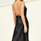 Chic black dress with spaghetti straps and satin finish