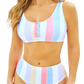 Stylish Scoop Neck Color Block Swim Set with high-waisted bottoms for a chic, comfortable beach look. Perfect for summer fun!