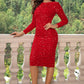 Shine in our Sequin Dress with an elegant round neck, side slit. Available in navy & red for your next glam event.