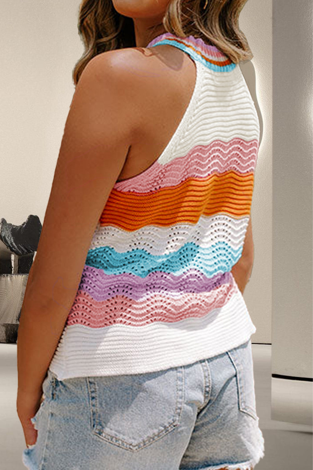 Knit Grecian Neck Color Block Vest
