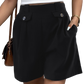 Chic black shorts with decorative buttons and pockets, perfect for versatile summer style and comfort.