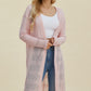 Pink Lightweight Longline Cardigan with Delicate Knit Pattern