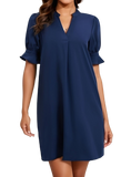 Stylish mini dress with flounce sleeves and a notched neckline, available in multiple colors for any event, casual or formal.