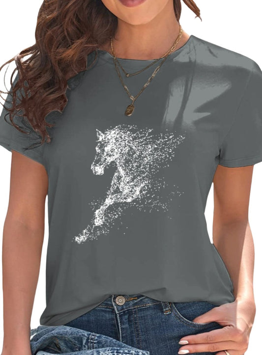 Gray tee with a bold white horse graphic