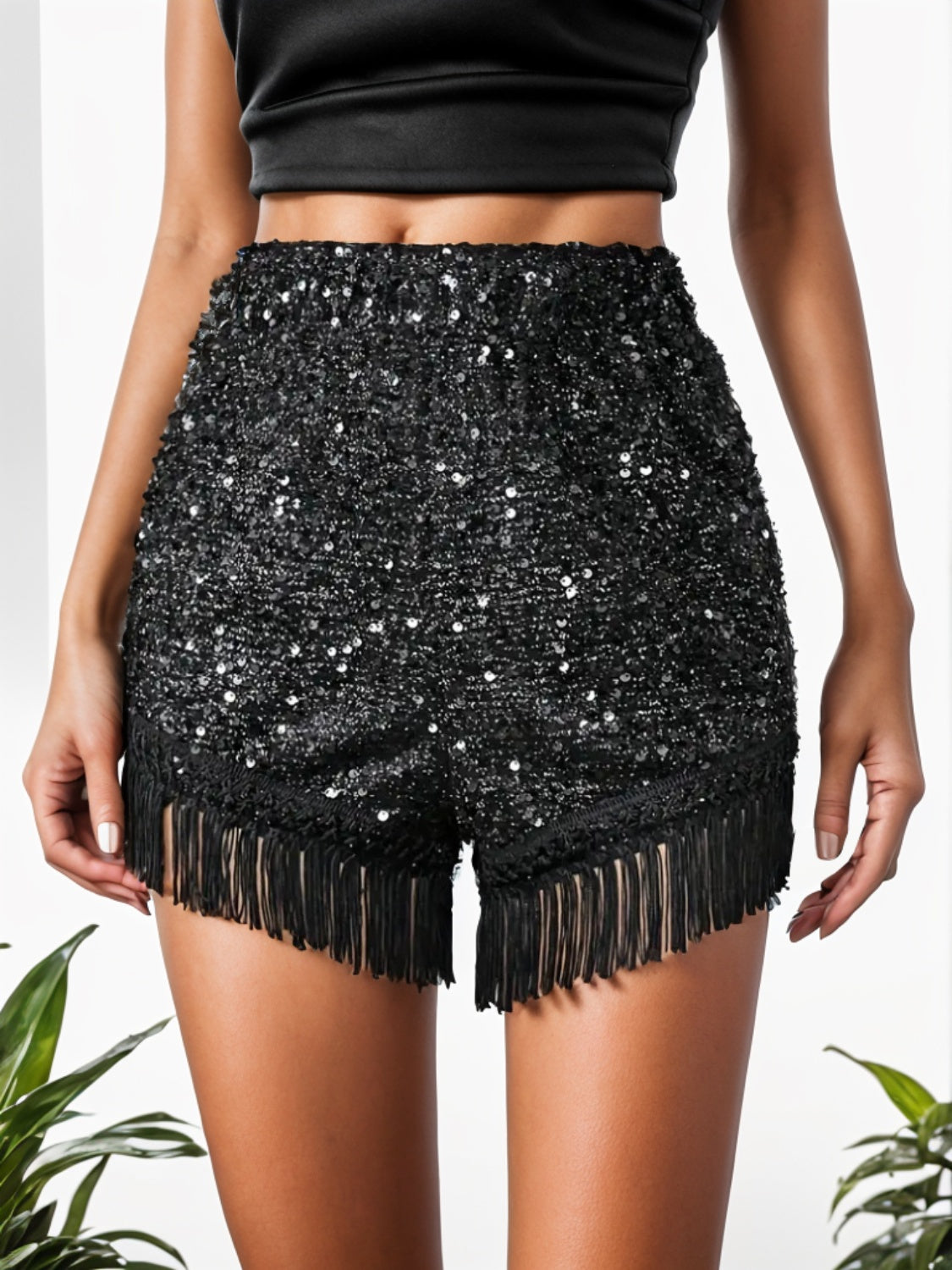 Dazzle in our Fringe Sequin Shorts, perfect for a standout look at parties or casual chic days.