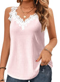 Light pink sleeveless blouse with lace neckline