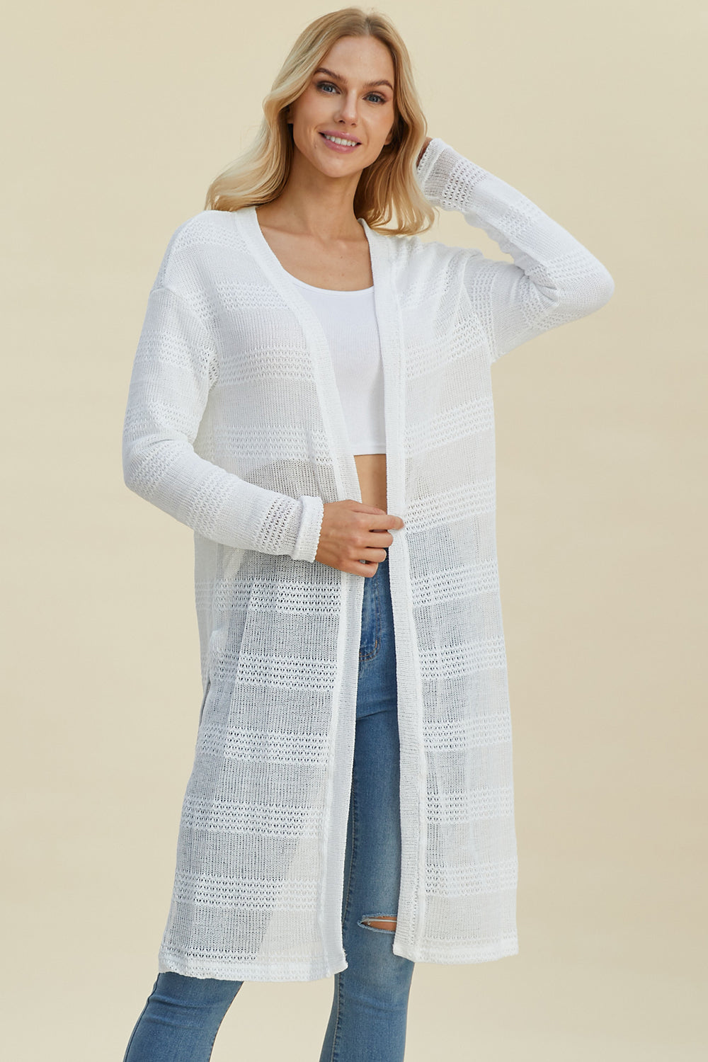 White Lightweight Longline Cardigan Perfect for Layering