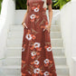 Casual rust floral maxi dress with short sleeves and pockets
