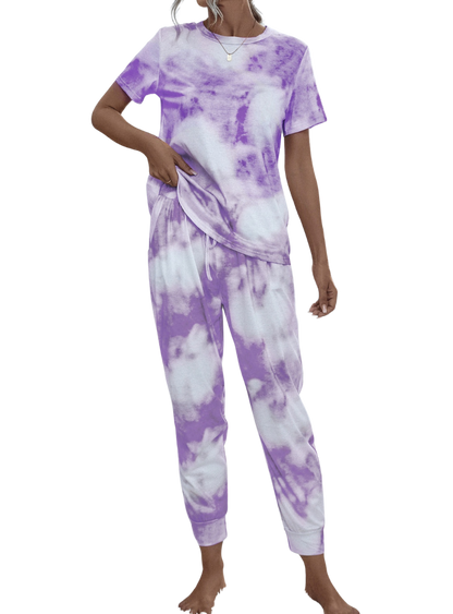 Cozy up in style with our purple tie-dye lounge set, perfect for relaxing days or casual outings. Comfort meets chic in every wear.