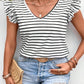 Chic Tied Striped V-Neck Tee with cap sleeves and tie-back detail. Perfect for casual outings. Comfort meets style in this summer essential!