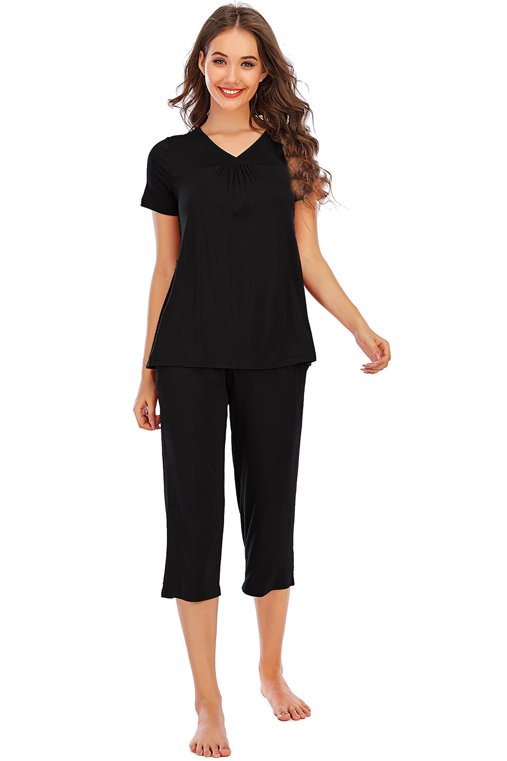 Cozy yet chic V-Neck Lounge Set perfect for relaxing at home or casual outings. Supreme comfort meets effortless style.