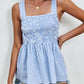 Blue gingham peplum top with wide straps