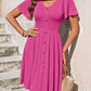 Decorative Button Scoop Neck Short Sleeve Dress