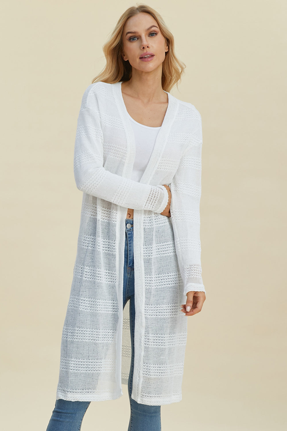 Fresh White Longline Cardigan with Elegant Design