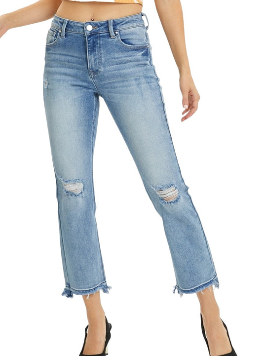 RISEN High Rise Distressed Cropped Straight Jeans