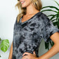 Comfortable charcoal tie-dye plus size V-neck tee