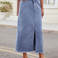 Classic blue denim skirt in a high-waisted design.