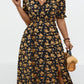 V-Neck Floral Midi Length Short Sleeve Dress with Slit