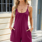 Elegant yet casual Scoop Neck Cami Romper with adjustable straps, pockets, available in 10 colors. Perfect for any summer occasion