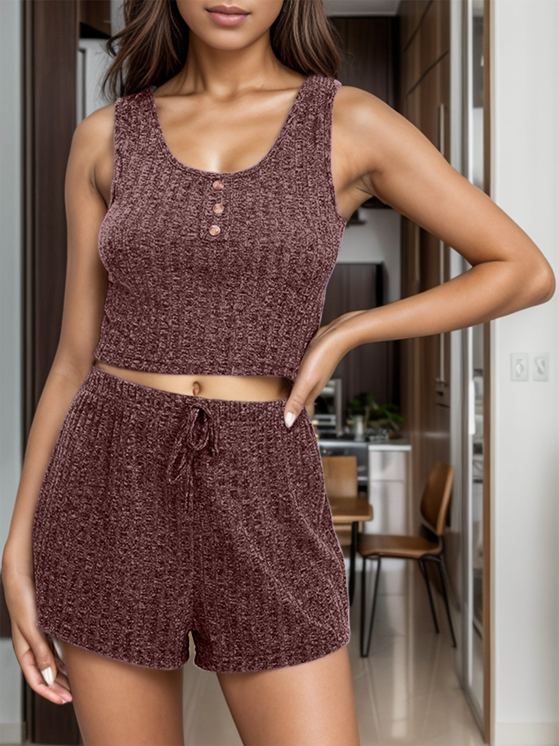Discover ultimate comfort with our Scoop Neck Top & Shorts Set, perfect for relaxed days at home or casual outings. Luxurious loungewear awaits.