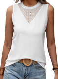 Shop the Lace Detail Round Neck Tank - a stylish, breathable top perfect for any occasion. Available in white, black, and taupe.