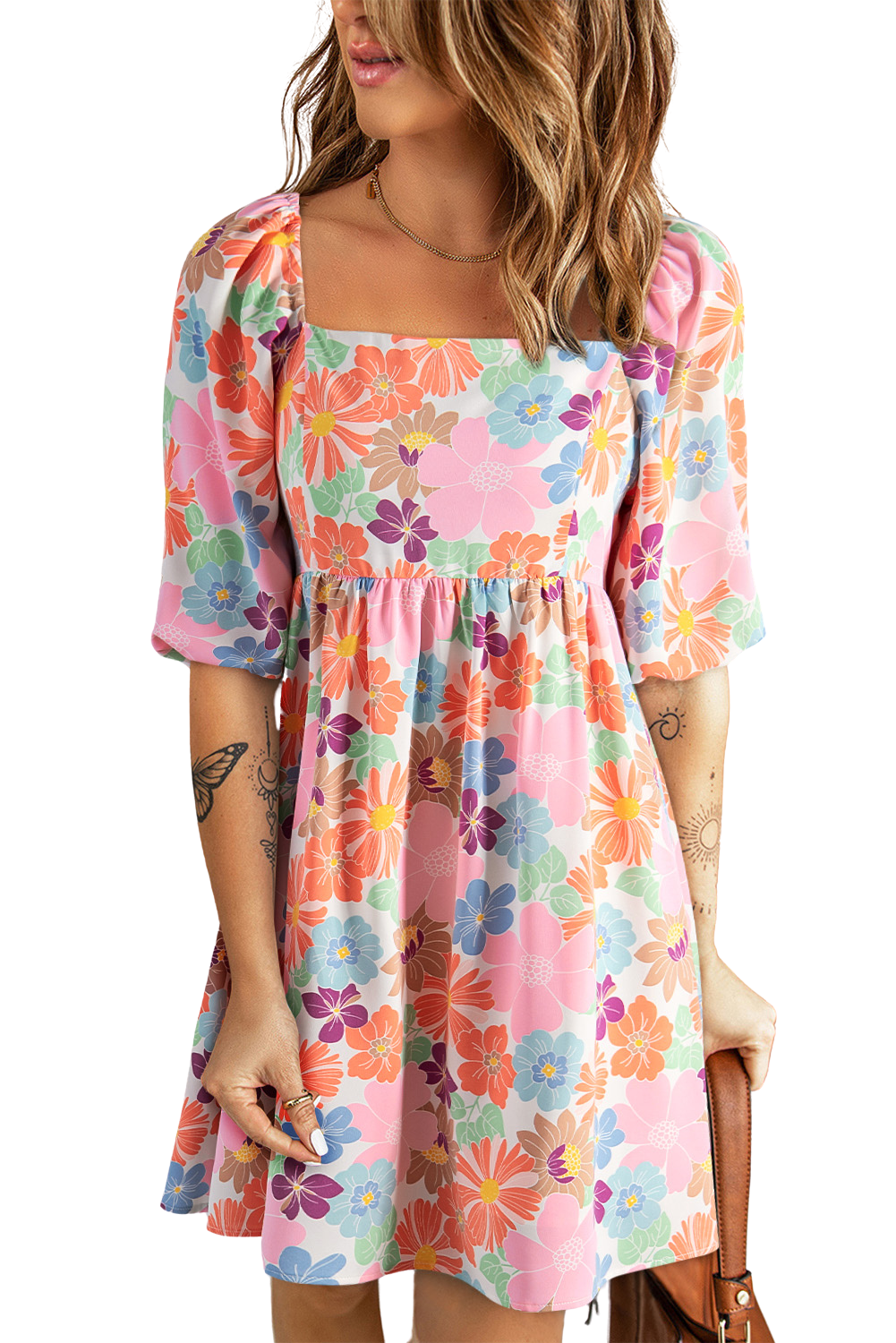 Embrace summer with this floral Printed Half Sleeve Mini Dress, perfect for any occasion. Fresh, flirty, and fabulously feminine!
