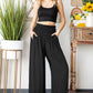 Smocked Waist Wide Leg Black Pants with Pockets