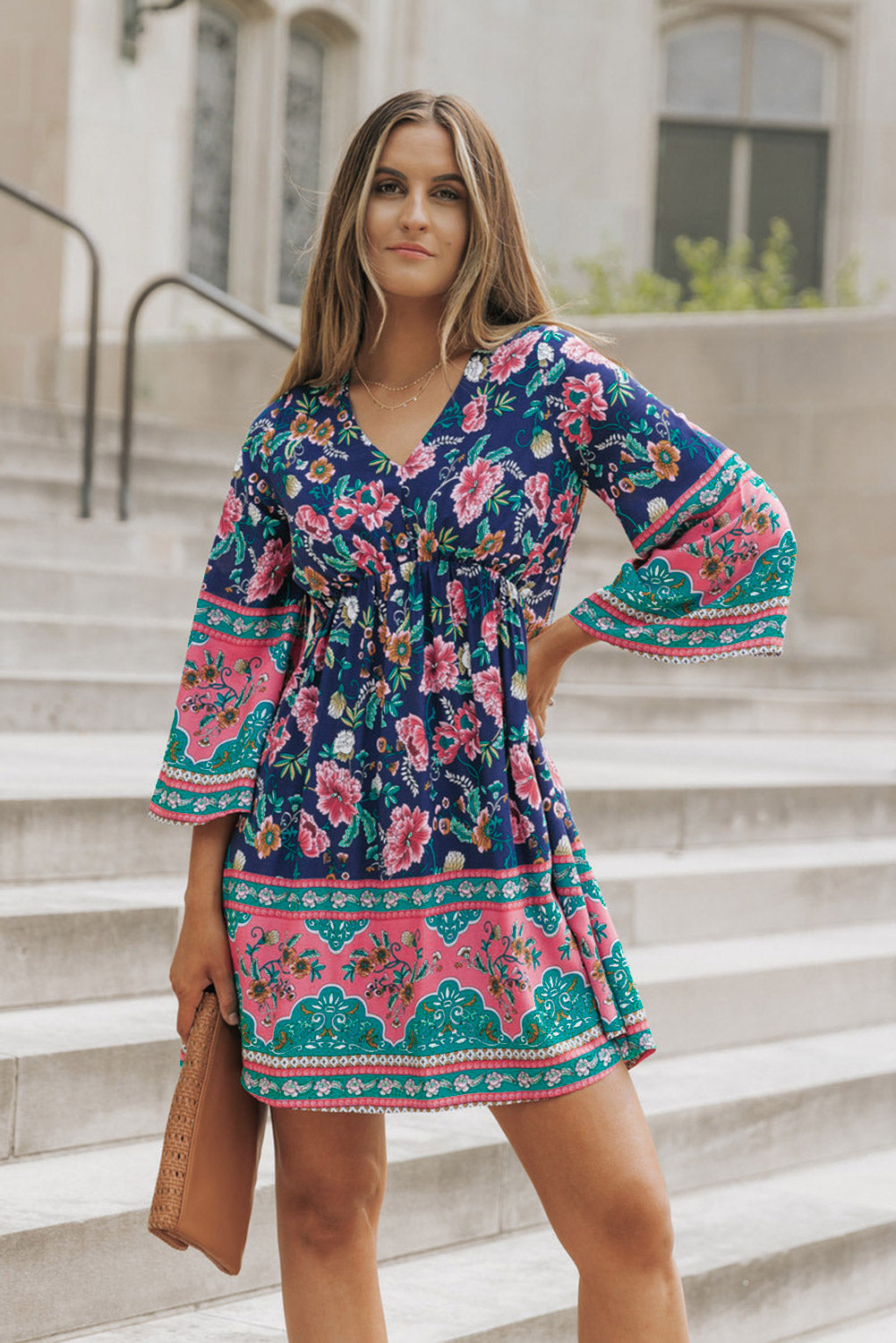 Easy-care boho chic garden dress in vibrant floral print - perfect for summer