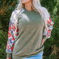 Laurel Green Floral Patchwork Ribbed Blouse